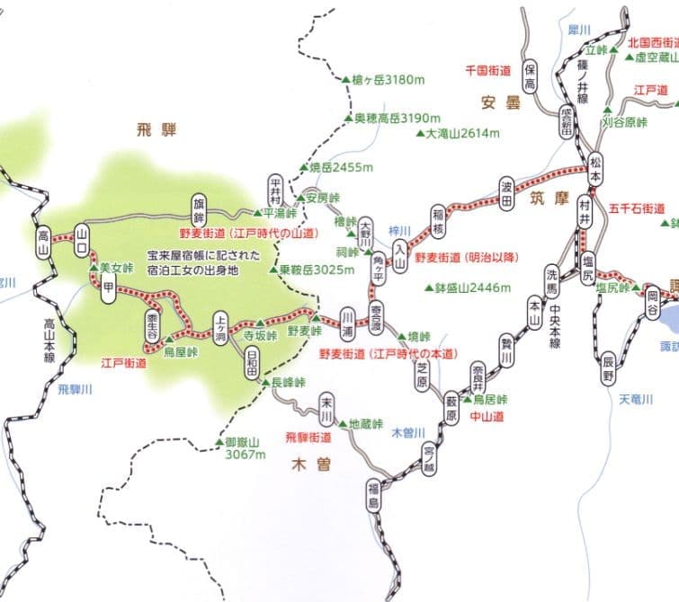 工女の足跡をまとめた地図